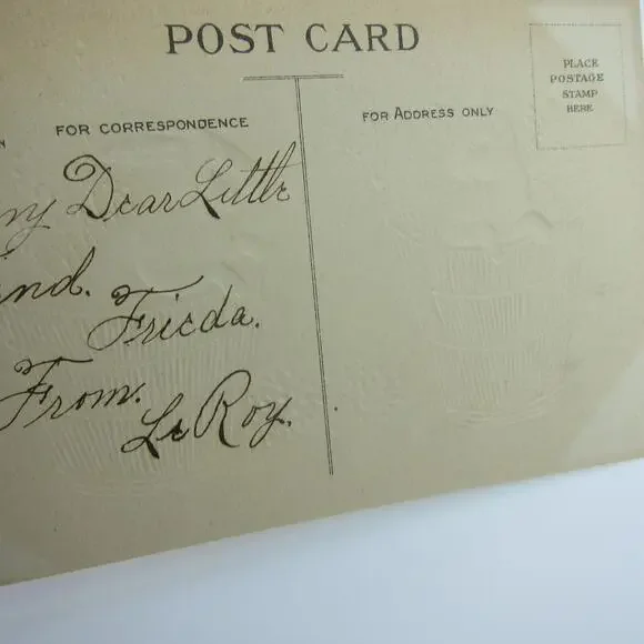 Easter Postcard Two White Rabbits in Baskets Purple Flowers Embossed Antique - Picture 11 of 12